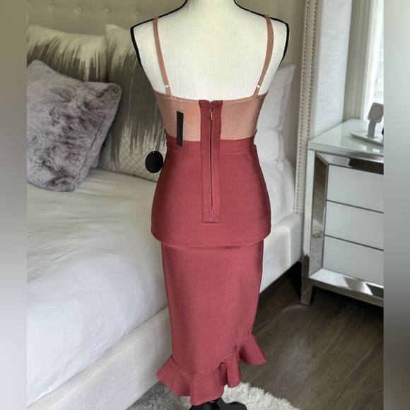 Bandage Dress - Tan & Wine-Red - Picture 2 of 4